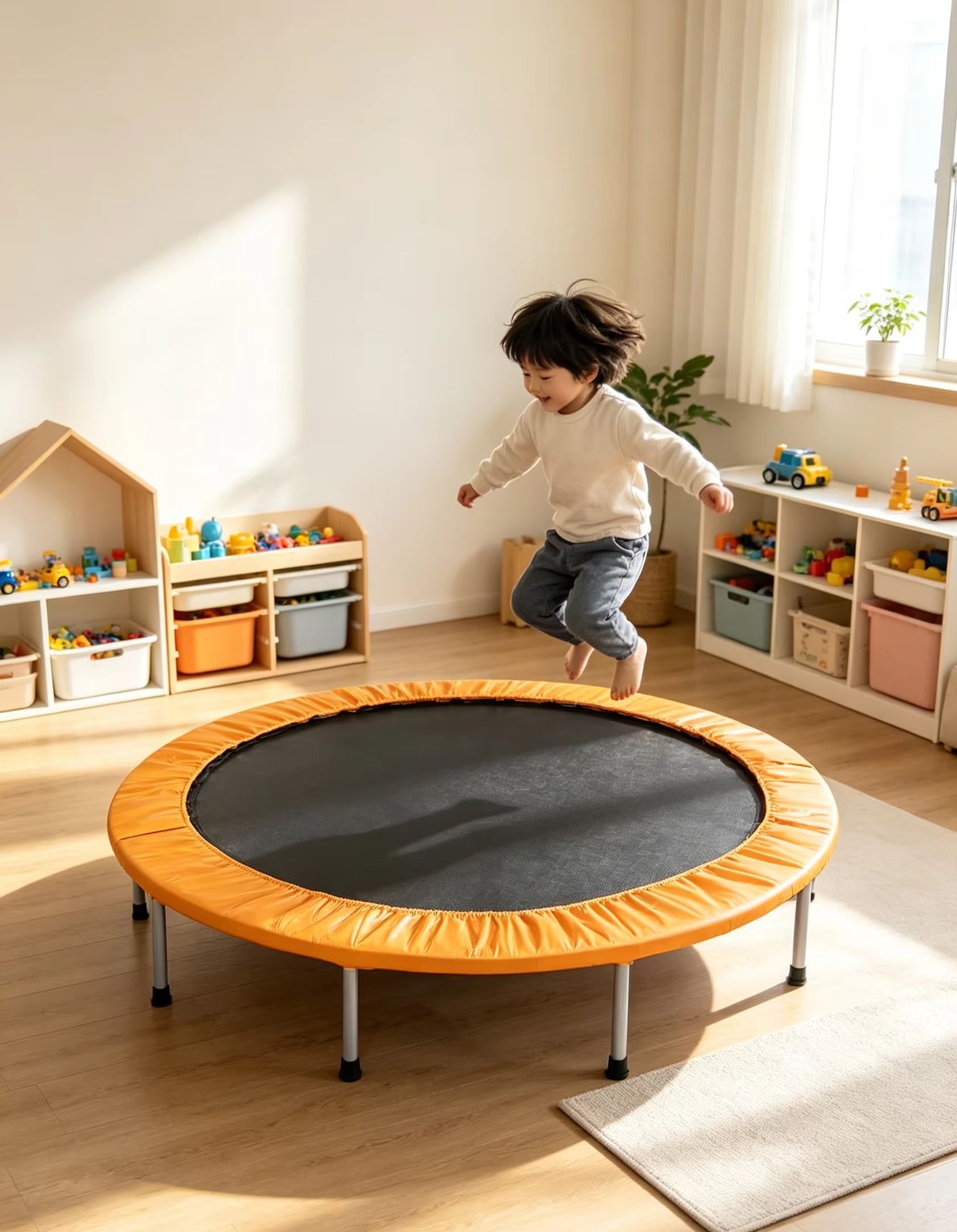 Kids Outdoor Trampoline - Round Mini Trampoline with Orange Safety