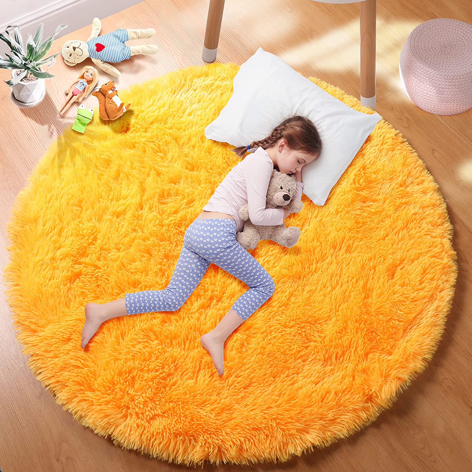 Kids Outdoor Teepee - Soft Orange Round Rug Circle Rugs