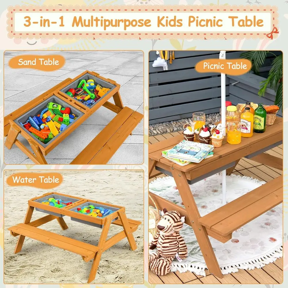 4-in-1 Wooden Sand & Water Pic - Kids Outdoor Furniture Set recension och pris