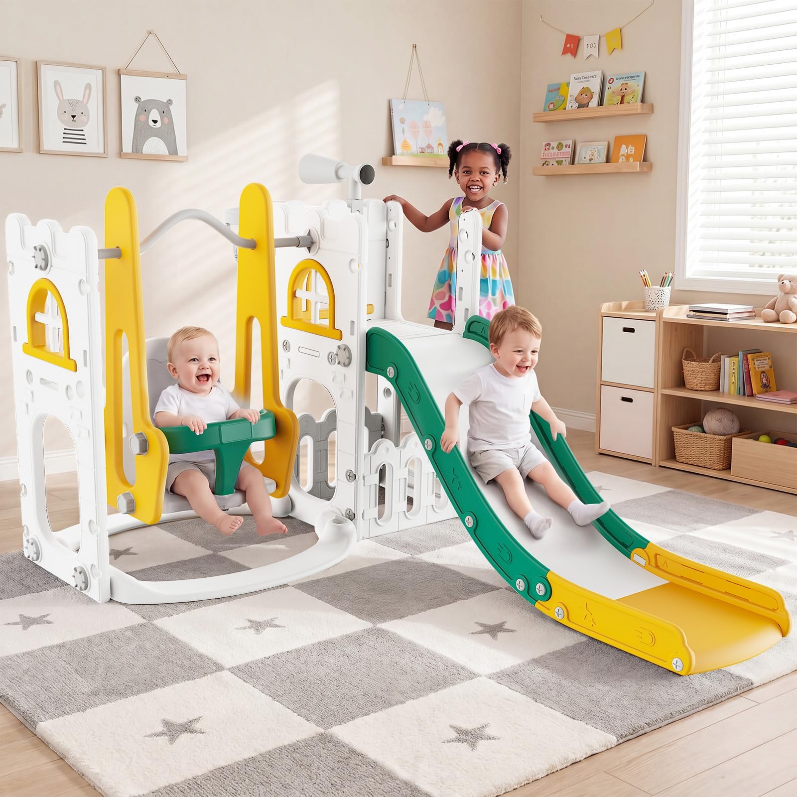 7 in 1 Toddler Slide And Swing - Kids Outdoor Basketball Hoop recension och pris