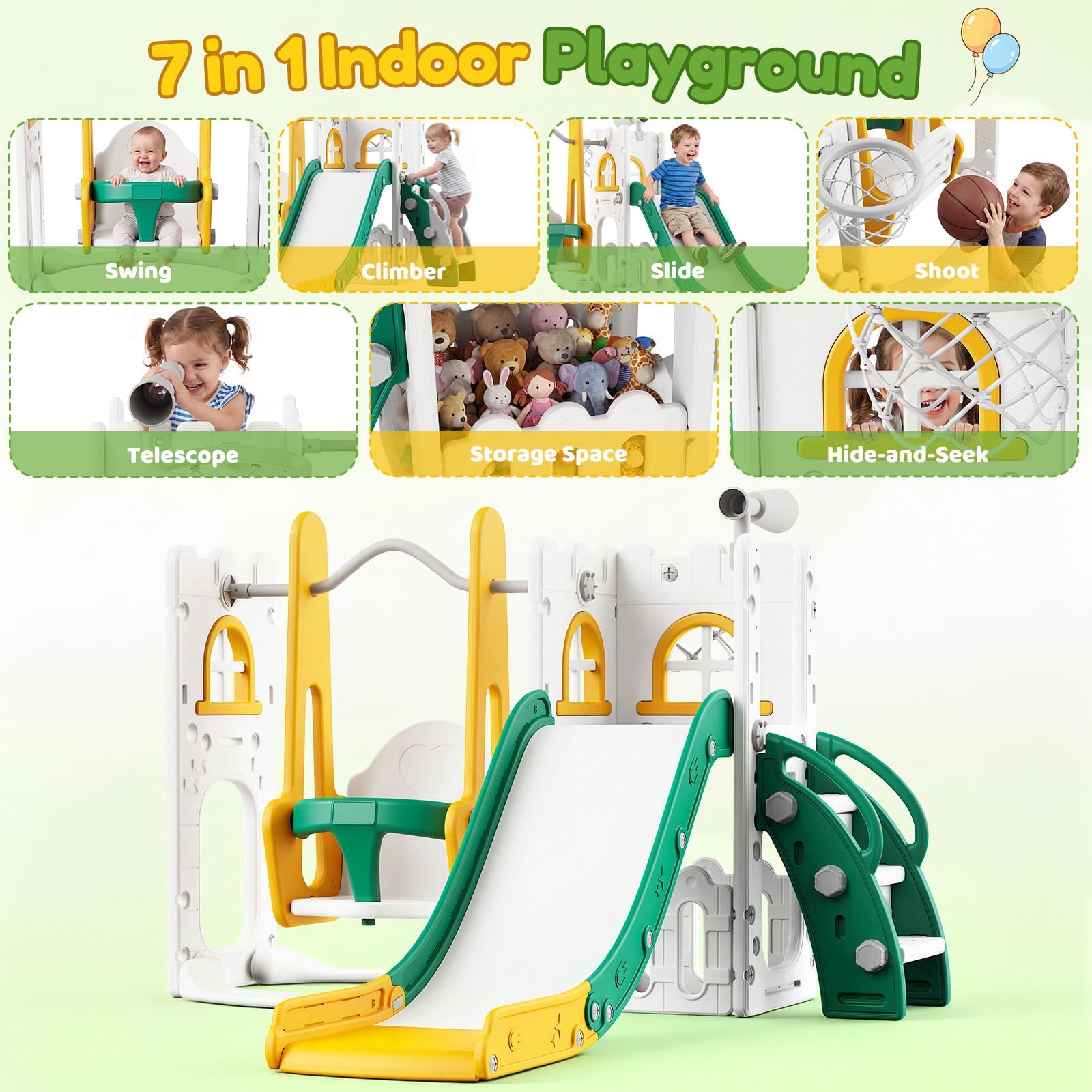 7 in 1 Toddler Slide And Swing - Kids Outdoor Basketball Hoop recension och pris
