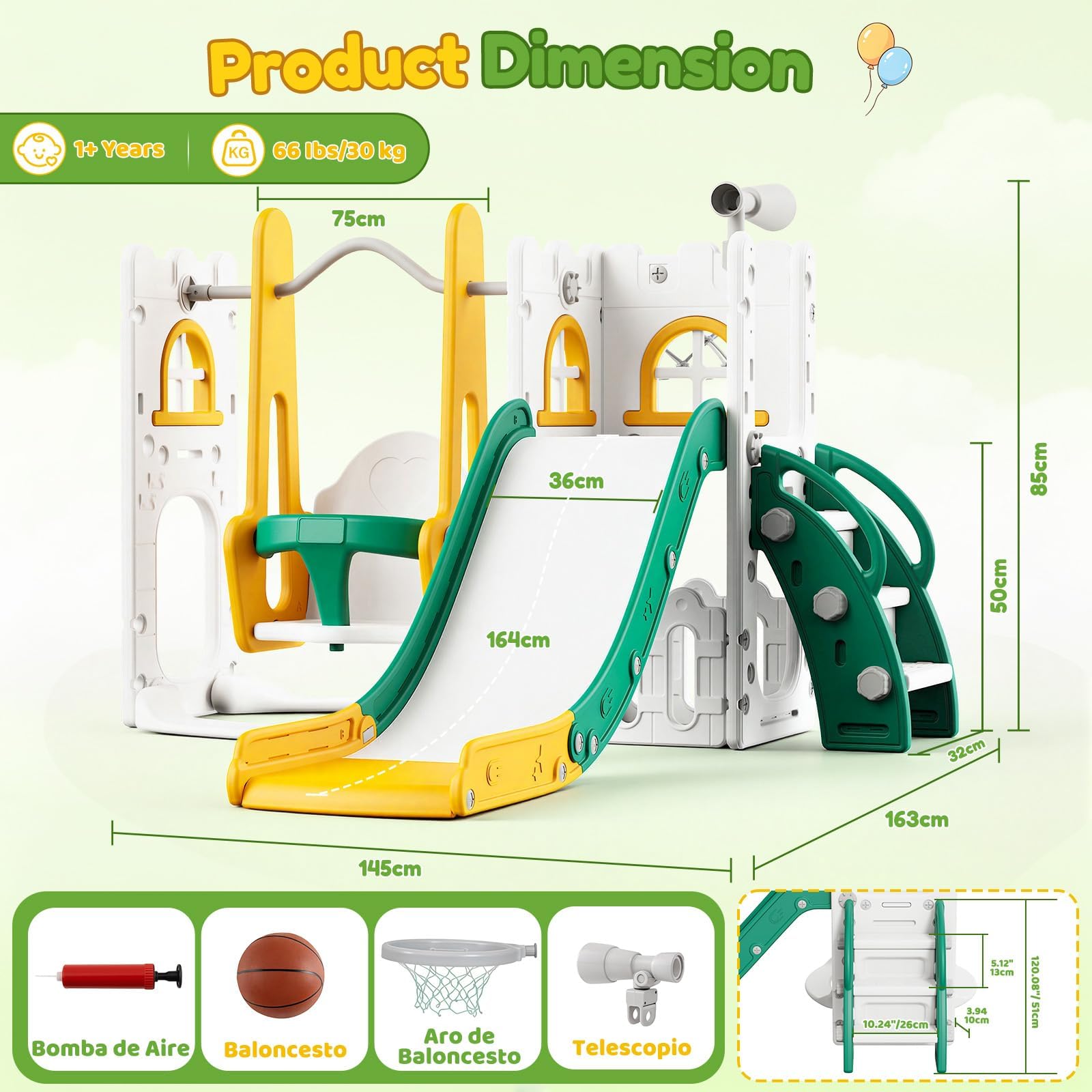 7 in 1 Toddler Slide And Swing - Kids Outdoor Basketball Hoop recension och pris