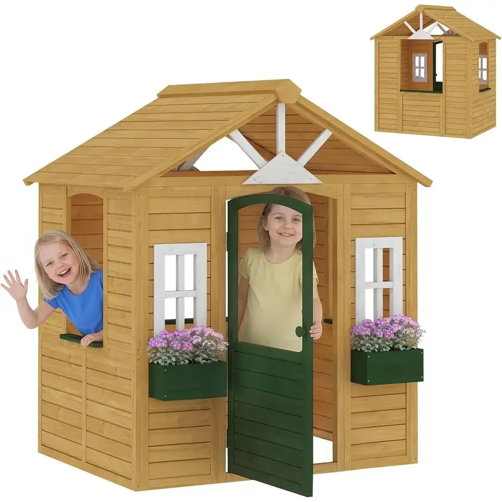 Qaba Outdoor Playhouse, Wooden - Qaba Kids Outdoor Playhouse recension och pris