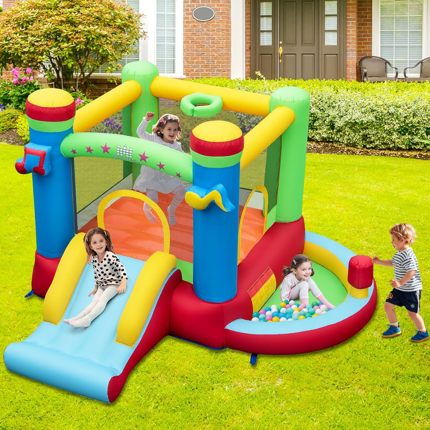 Inflatable Bounce House with B - Kids Outdoor Basketball Hoop recension och pris