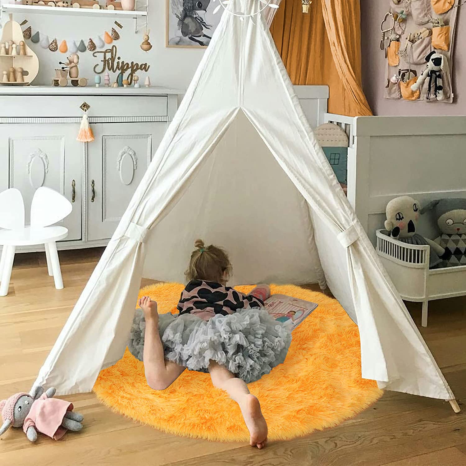 Soft Orange Round Rug Circle R - Kids Outdoor Teepee recension och pris